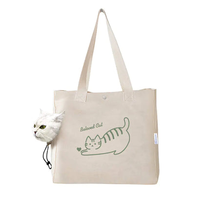 Portable Canvas Print Handbag for Outings with Pets