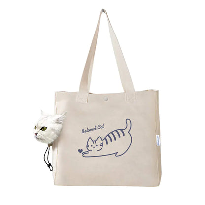 Portable Canvas Print Handbag for Outings with Pets
