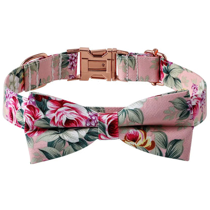 Cotton Dog Collar with Rose Gold Buckle