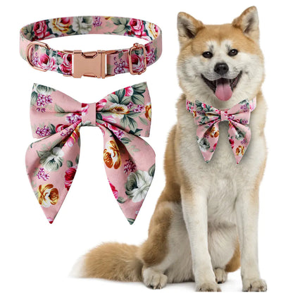 Cotton Dog Collar with Rose Gold Buckle